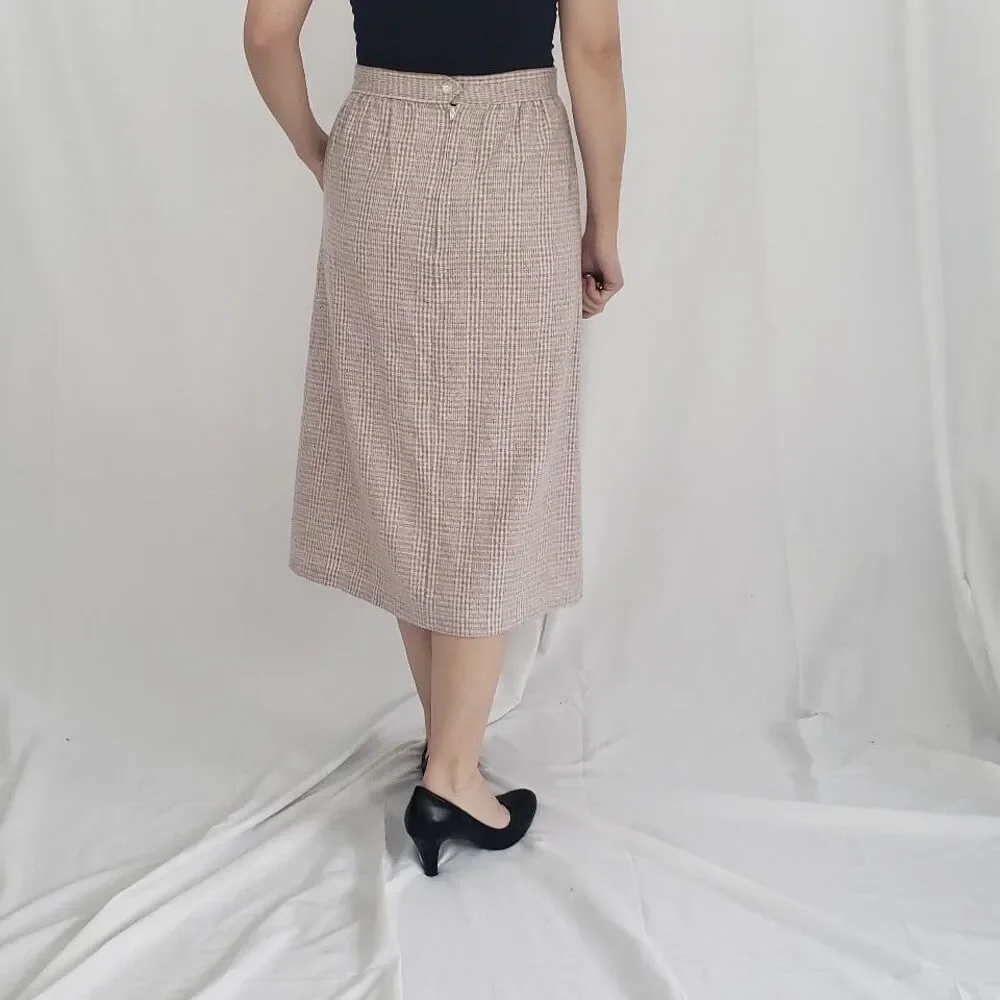 80s/90s Pink and Gray Plaid Wool‎ Blend Pencil Skirt